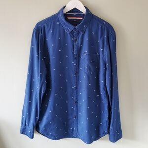 Tommy Hilfiger L Old Money Country Western Preppy Chambray Button Down Shirt